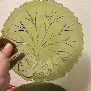 Set of 4 Vintage Green Tree themed Salad Plates Tree of Life glass plates